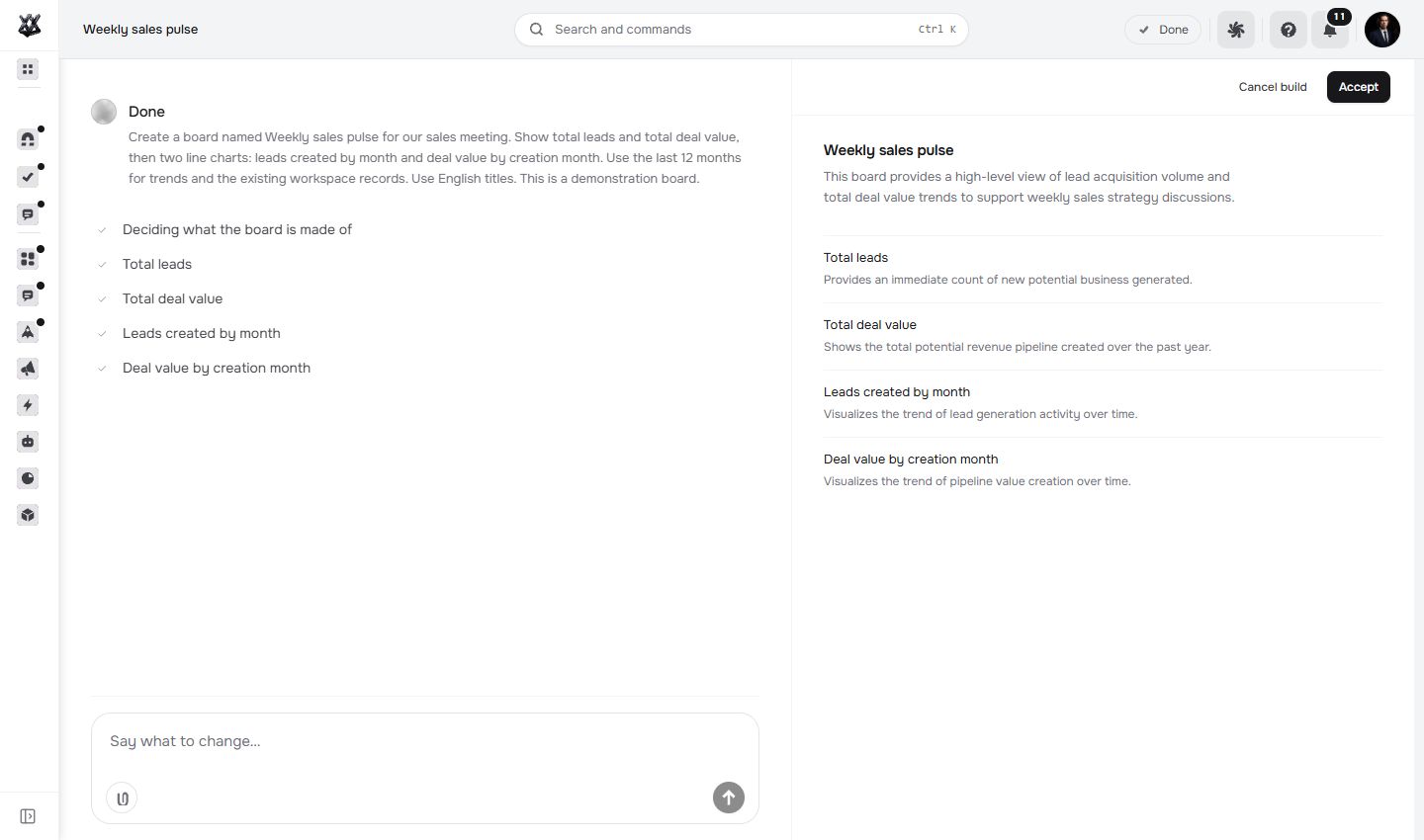 Actual Nextora interface: Start with the question behind the meeting.