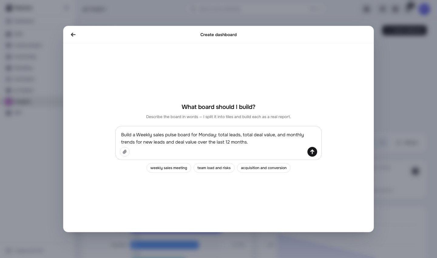 Dashboard built from a natural-language question