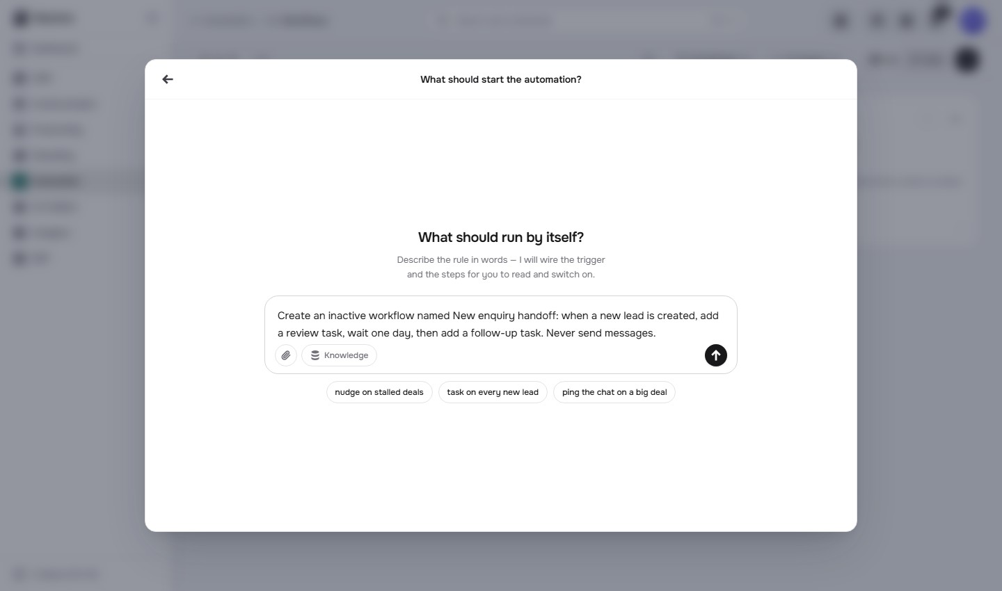 AI-generated workflow draft on the automation canvas