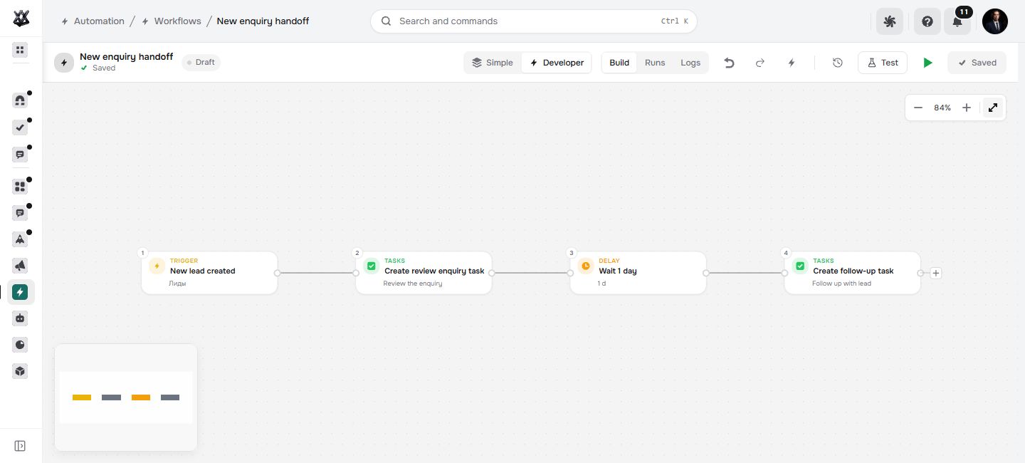 Actual Nextora interface: See the handoff from beginning to end.