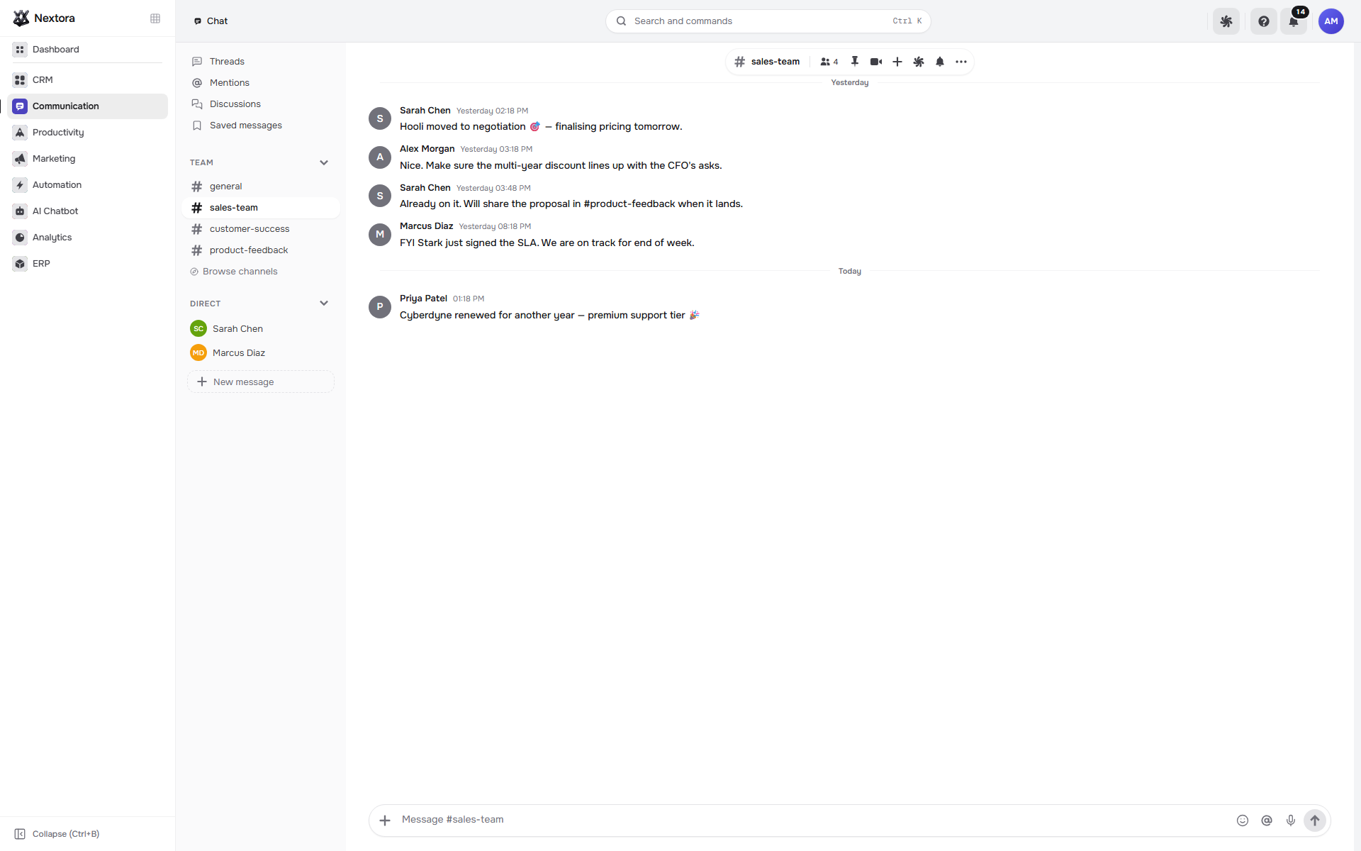 Team chat where the delivery is discussed