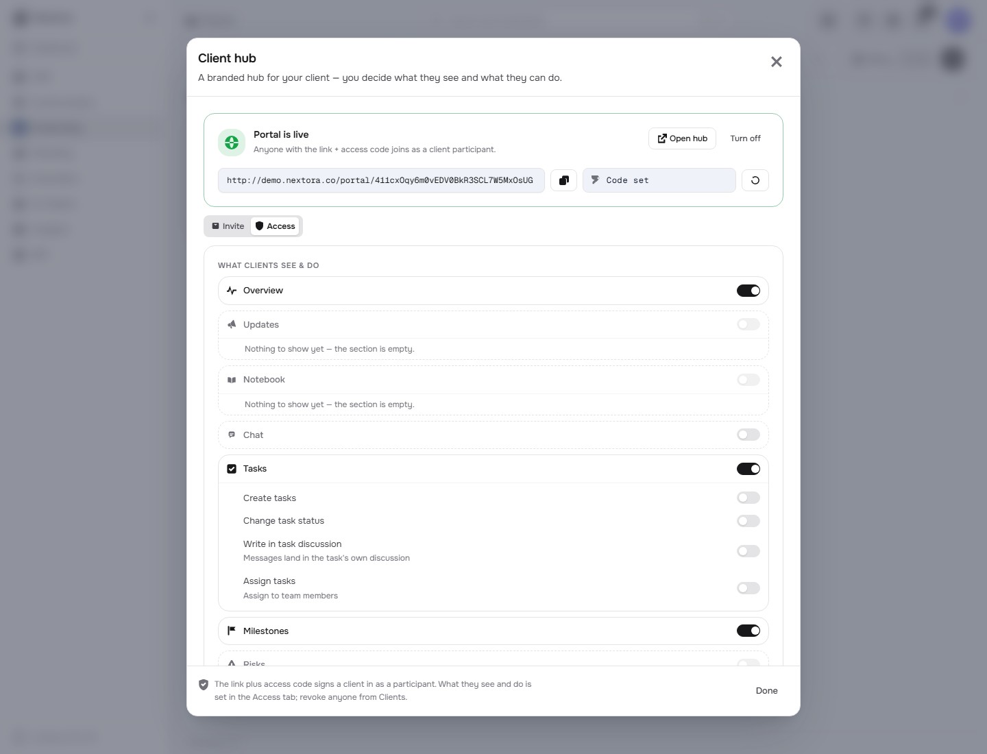 Choose the sections your client can use.