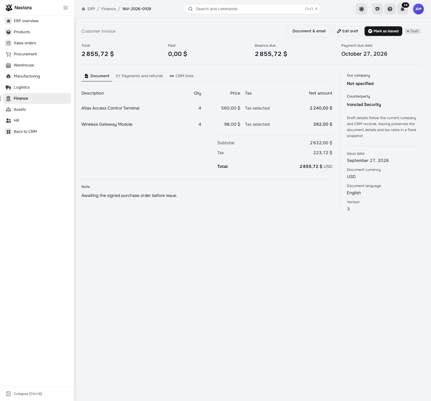 Keep the customer and the invoice together.