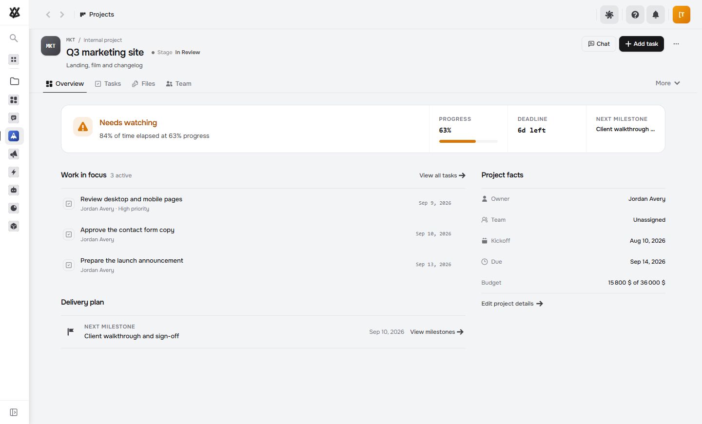 Actual Nextora interface: Know what needs attention before the client asks.